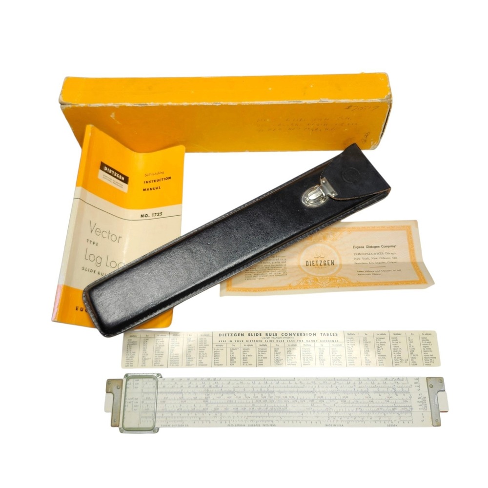 DIETZGEN N1725 MICROGLIDE VECTOR-TYPE SLIDE RULE with CASE and BOX